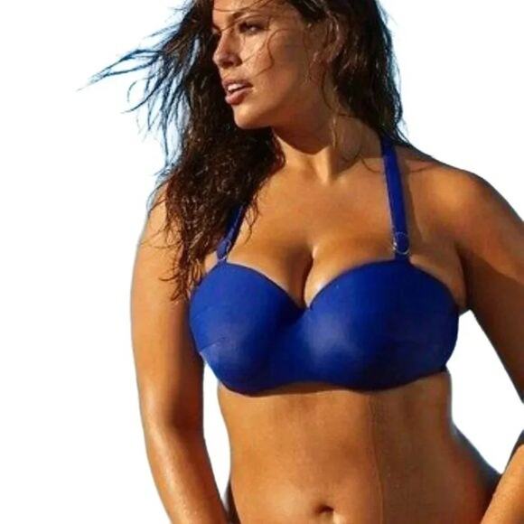 Lane Bryant Cacique Swim Bikini Top Blue Build in Bandeau Bra Womens Size 36DD - Picture 9 of 10